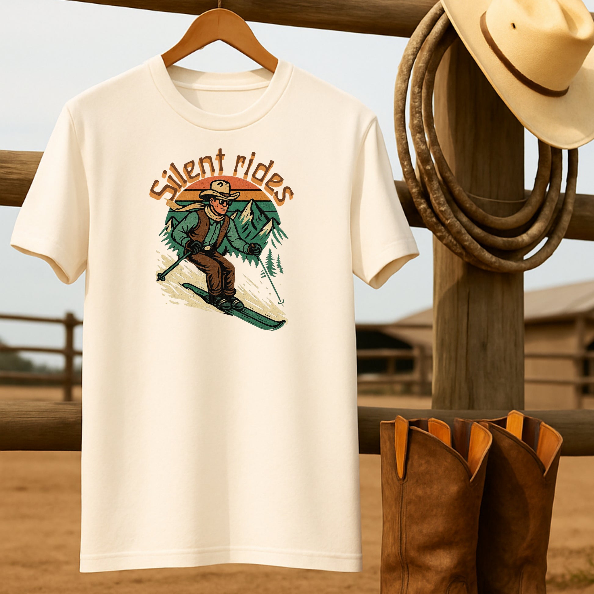 Snowbound Cowboy T-shirt-retro-western-americana-vintage-style-T-Shirt-by-Retro-Ranch