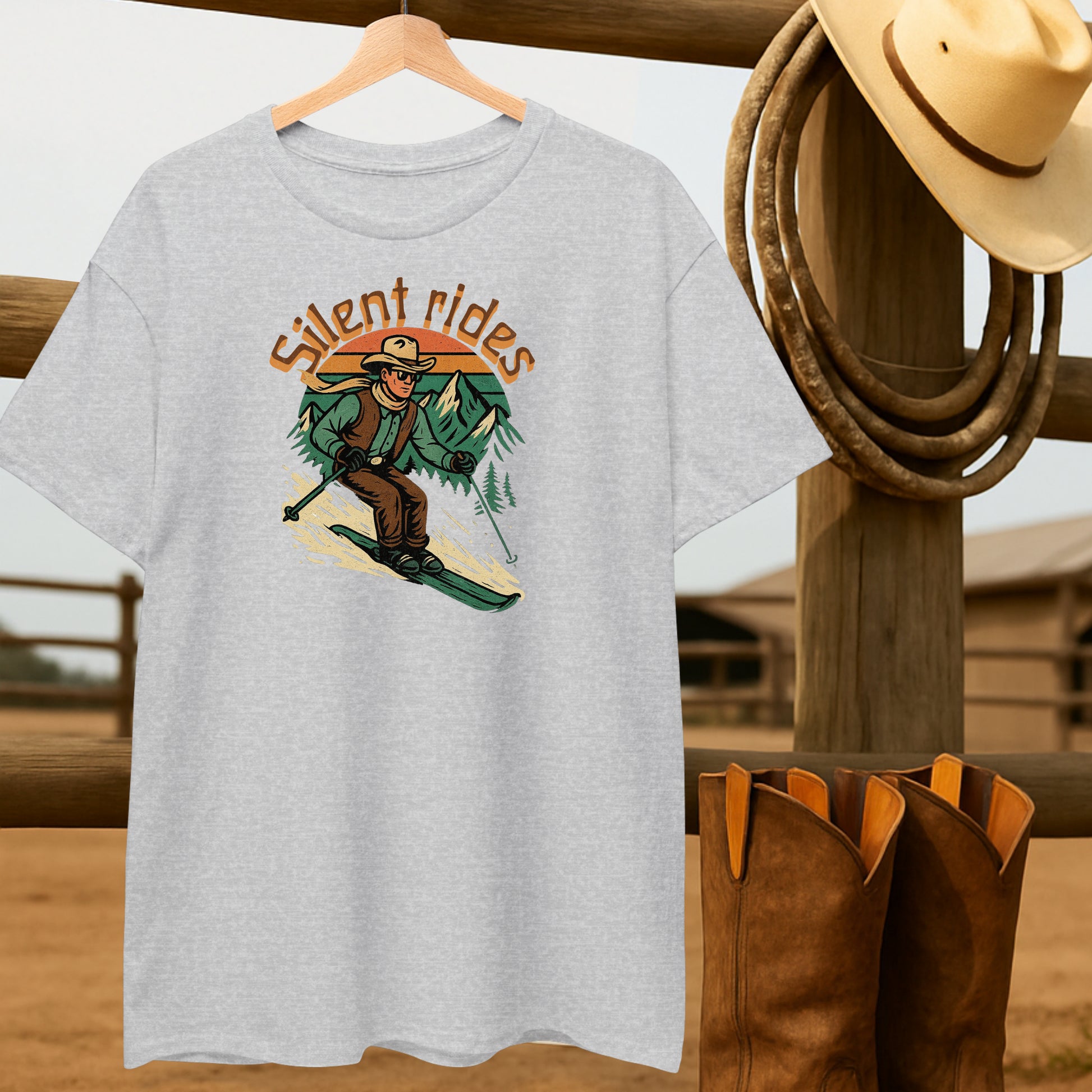 Snowbound Cowboy T-shirt-retro-western-americana-vintage-style-T-Shirt-by-Retro-Ranch