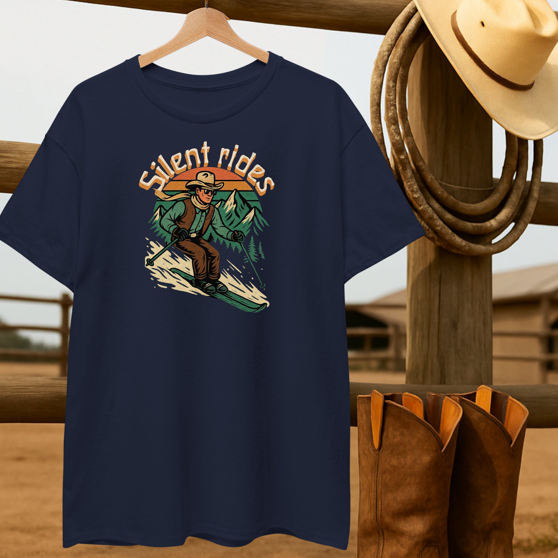 Snowbound Cowboy T-shirt-retro-western-americana-vintage-style-T-Shirt-by-Retro-Ranch