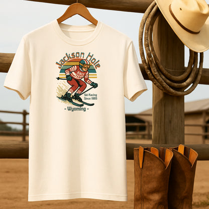 Wyoming Ski Racing T-shirt-retro-western-americana-vintage-style-T-Shirt-by-Retro-Ranch