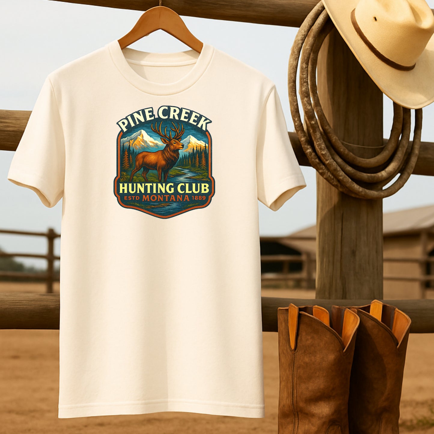 Pine Creek Hunting Club T-shirt-retro-western-americana-vintage-style-T-Shirt-by-Retro-Ranch