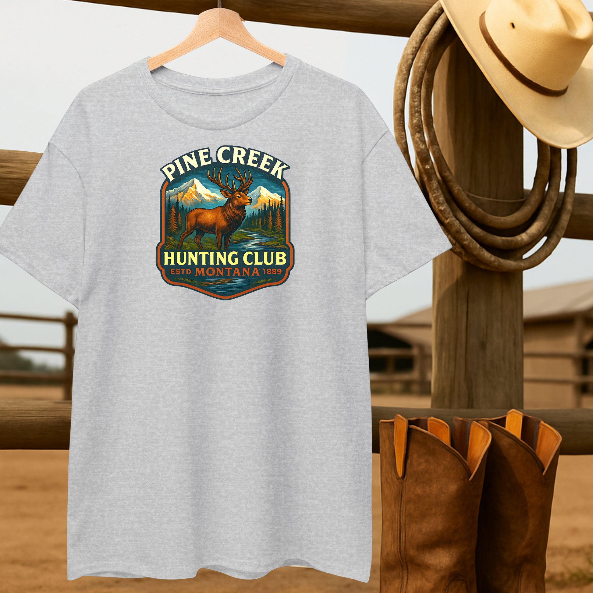 Pine Creek Hunting Club T-shirt-retro-western-americana-vintage-style-T-Shirt-by-Retro-Ranch