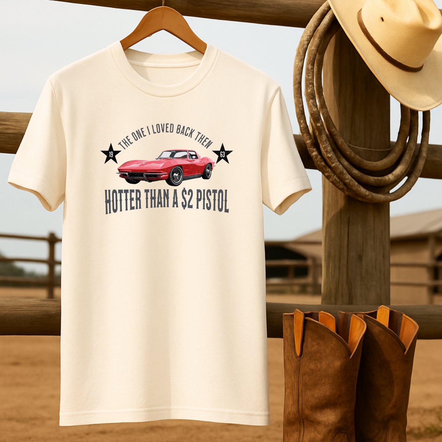 Hotter than a $2 Pistol T-shirt-retro-western-americana-vintage-style-T-Shirt-by-Retro-Ranch