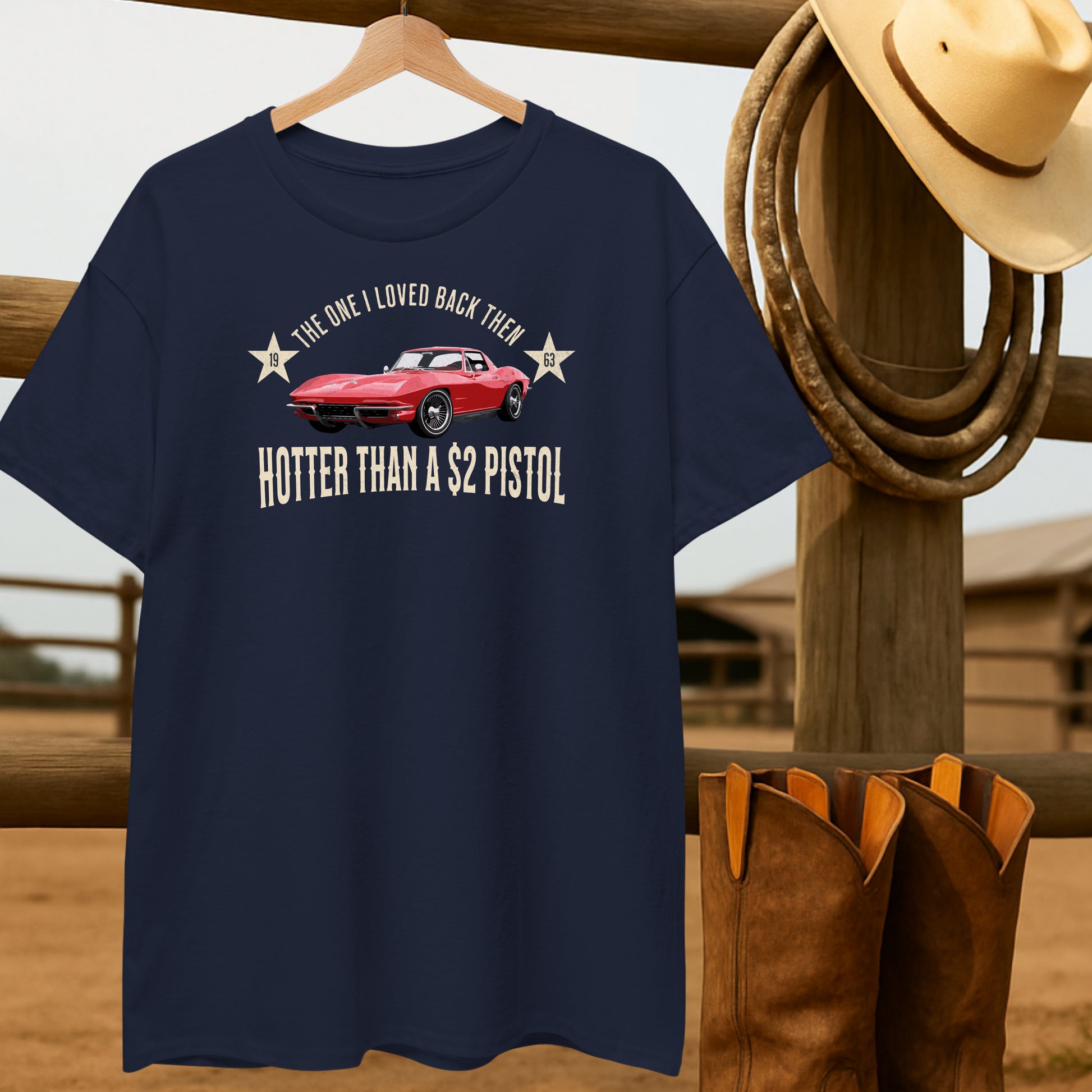 Hotter than a $2 Pistol T-shirt-retro-western-americana-vintage-style-T-Shirt-by-Retro-Ranch